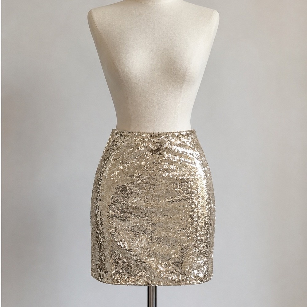 Loft Outlet Gold Sequin Pencil Skirt Petite 6 Shimmer Party Shiny Glam Disco NWT